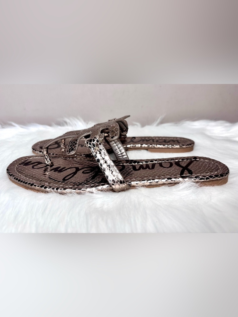 SAM EDELMAN Metallic Snake-Embossed Sandals - Picture 9 of 11
